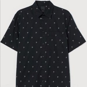 H&M Mens Cotton Button Down with Palm Tree Print